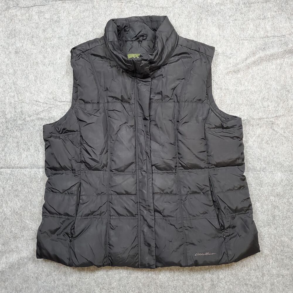 Eddie Bauer Vest Womens XXL Premium Goose Down Puffer Black Warm Outdoor